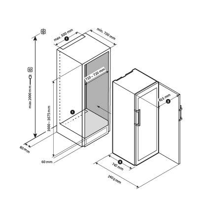 DRY AGER DX 1000 Premium Integrationszeichnung DRY AGER DX 1000 Premium Integrationszeichnung