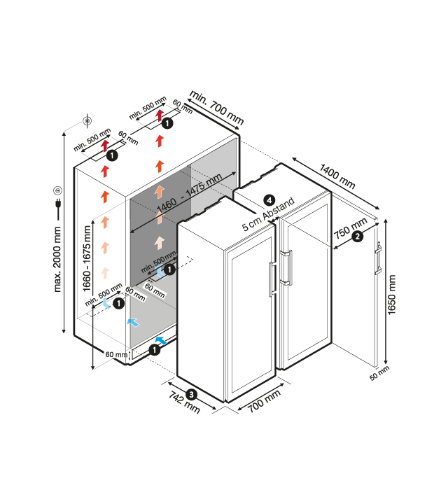 DRY AGER DX 1000 Premium Integrationszeichnung Nebeneinander DRY AGER DX 1000 Premium Integrationszeichnung Nebeneinander