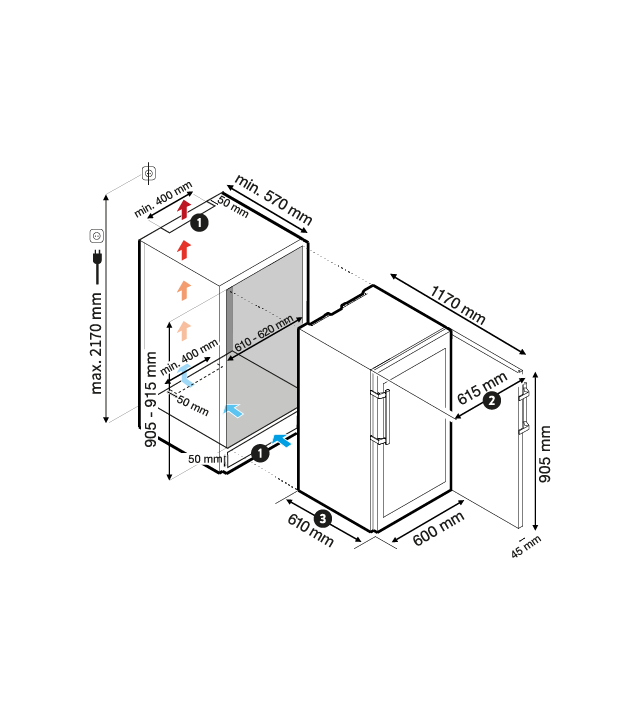 DRY AGER DX500 Integrationszeichnung Einzelgerät