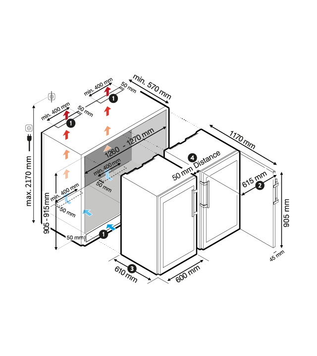 DRY AGER DX 500 Premium Installation Drawing Side by Side DRY AGER DX 500 Premium Installation Drawing Side by Side