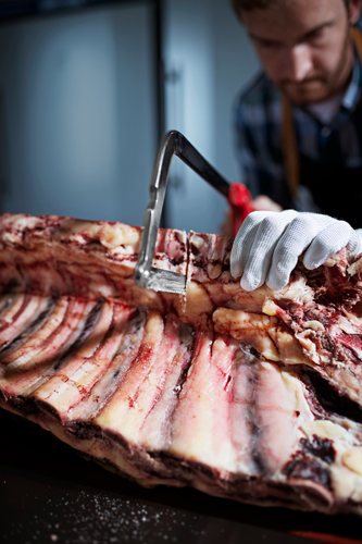 Cutting a dry aged beef