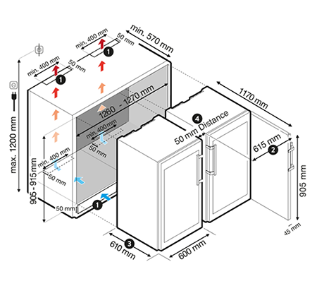 DRY AGER DX 500 Premium Integrationszeichnung DRY AGER DX 500 Premium Integrationszeichnung Nebeneinander