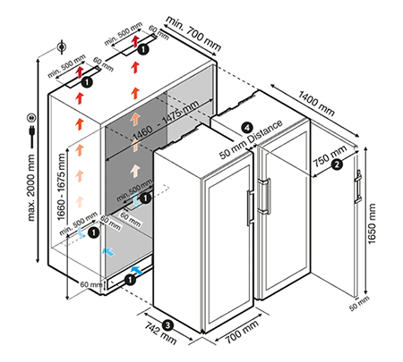 DRY AGER DX 1000 Premium installation drawing - side by side DRY AGER DX 1000 Premium installation drawing - side by side